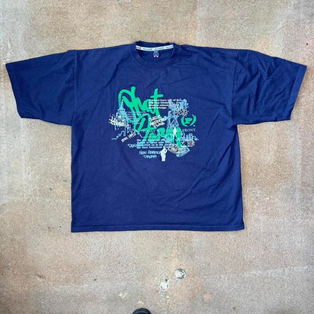 Phat Farm‎ T Shirt Mens 2XL Navy Blue Graphic Y2K Hip Hop Streetwear Oversized